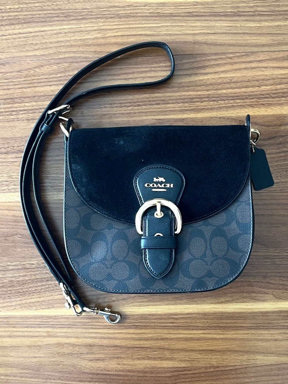 Coach Women Leather Kleo 23 Black and Brown Pebbled Crossbody Bag C8515